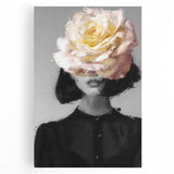 Abstract figurative stretched canvas artwork showcasing vibrant colors and dynamic shapes, perfect for modern home decor, displayed in a front view.