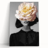 Abstract figurative artwork on stretched canvas, showcasing vibrant colors and dynamic shapes, leaning against a textured wall, ideal for contemporary decor.