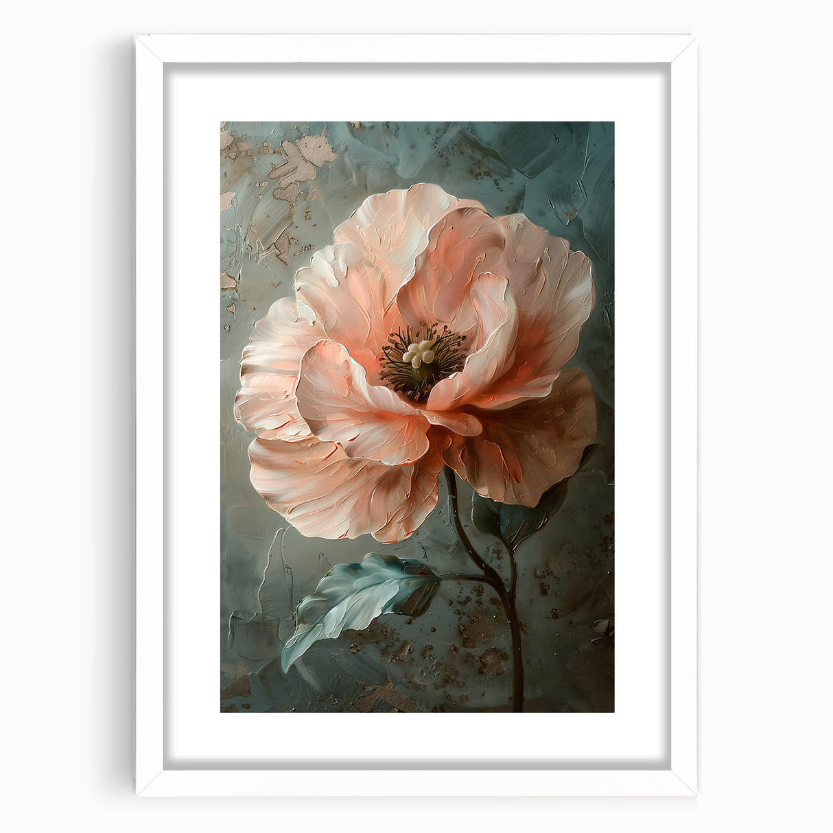 Abstract floral wall art featuring vibrant colors and intricate designs, framed with a white mat, perfect for modern home decor or office spaces.
