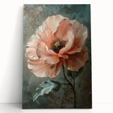 Abstract floral wall art on stretched canvas, leaning against a wall, showcasing vibrant colors and intricate designs, perfect for modern decor.