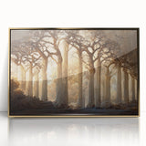 Framed abstract landscape wall art in gold acrylic, showcasing a vibrant blend of earthy tones and textures, perfect for modern home decor.
