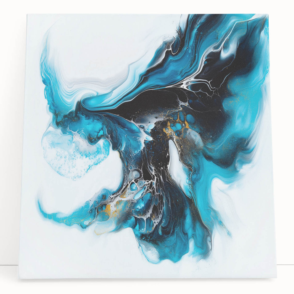 Fluid Abstract Art Collection – Teal, Gold, and Aqua Swirl Motion