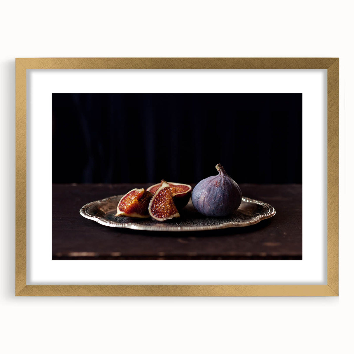 Extra large wall art featuring an abstract design of textured fruits in vibrant colors, framed in gold.