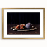 Extra large wall art featuring an abstract design of textured fruits in vibrant colors, framed in gold.