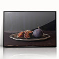 Large abstract wall art featuring assorted fruits in bold colors on a black acrylic framed print.