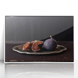 Acrylic print of colorful fruits in art deco style, framed in white, suitable for modern nursery decor.