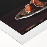 Art deco poster featuring an array of colorful fruits on a rolled canvas, ideal for dining room wall art.