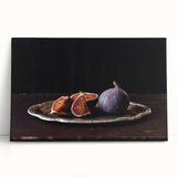 Large black and white stretched canvas featuring assorted fruits, ideal for kitchen wall art.