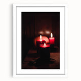 Abstract art print featuring swirling autumnal hues on a white framed canvas, suitable for dining room or bedroom decor.