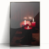 Mid-century modernist art depicting an abstract fall scene in warm orange tones on a framed acrylic print.