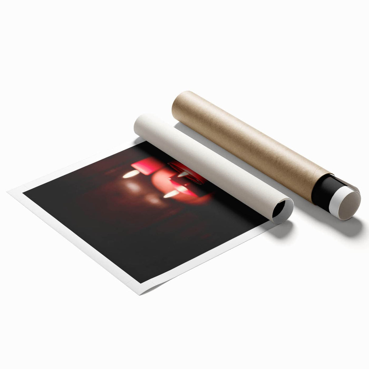 Extra large rolled print featuring autumnal floral design in warm red and orange tones.
