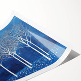 Dining Room Wall Decor – Blue & White Winter Forest Art Print
