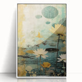 Serene Lotus Pond Living Room Wall Art – Vintage Canvas Print