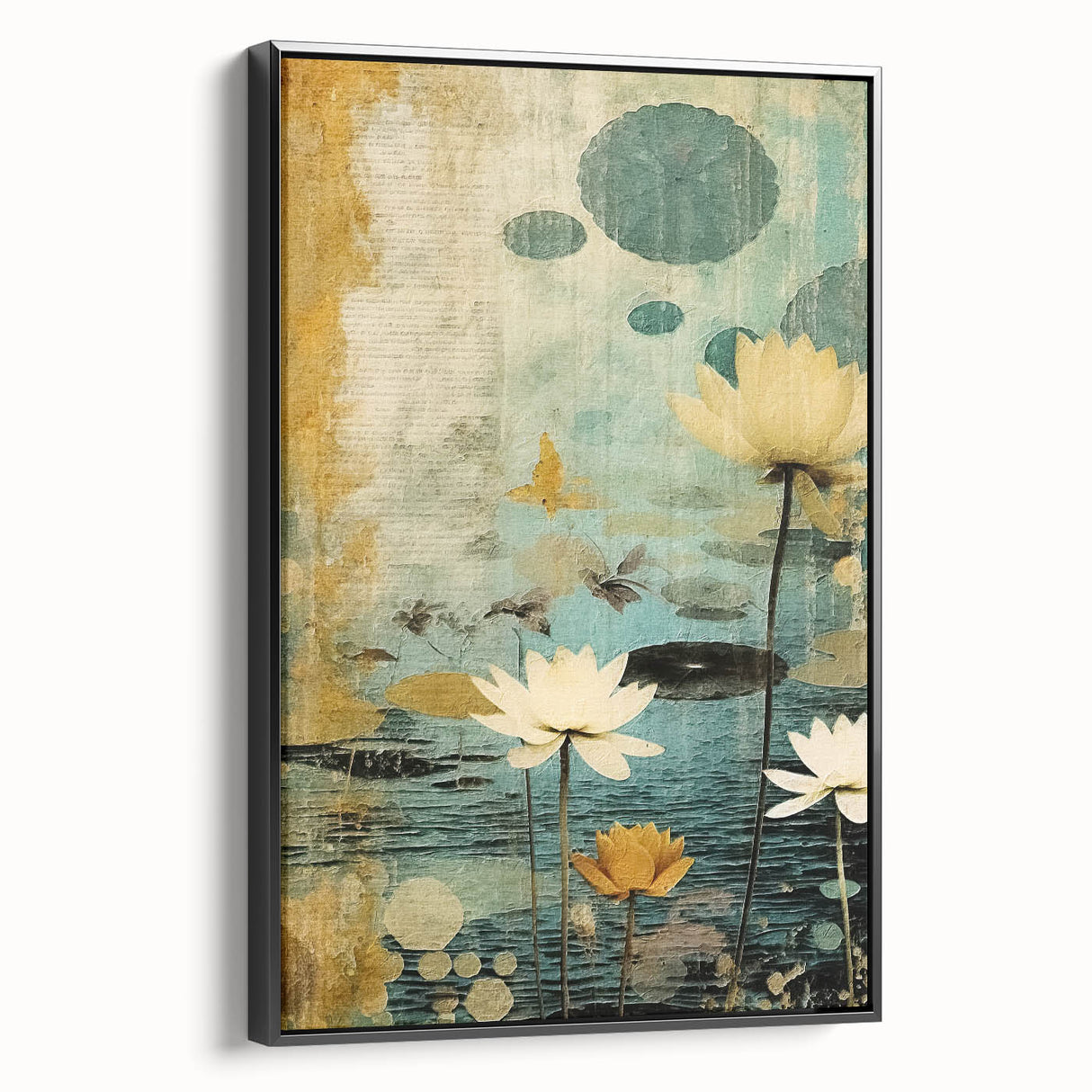 Serene Lotus Pond Living Room Wall Art – Vintage Canvas Print