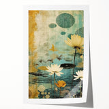 Serene Lotus Pond Living Room Wall Art – Vintage Canvas Print