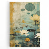 Serene Lotus Pond Living Room Wall Art – Vintage Canvas Print