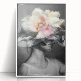 Framed abstract figurative artwork in white acrylic, showcasing vibrant colors and dynamic shapes, perfect for modern home decor. Ideal for enhancing living spaces.