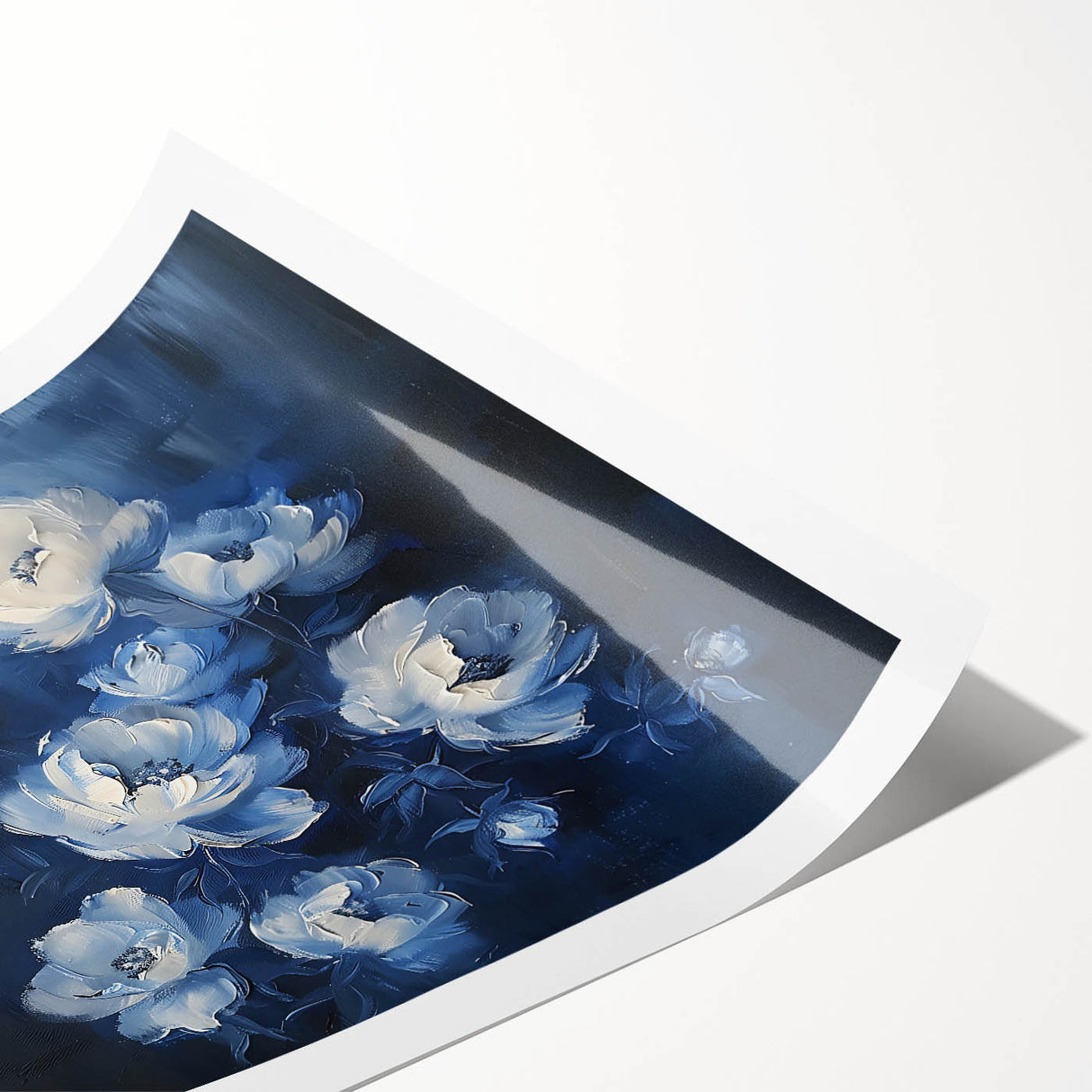 Vibrant abstract floral wall art print showcasing bold colors of pink, blue, and green, ideal for modern home decor, packaged for easy framing.
