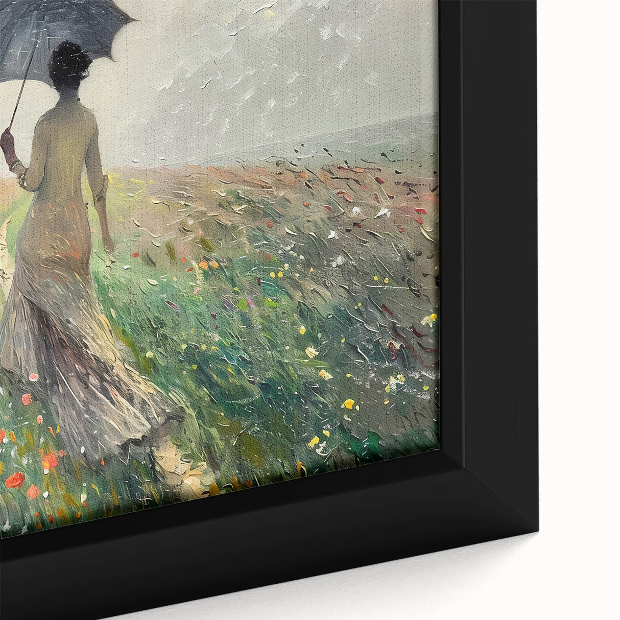 Abstract landscape wall art featuring vibrant colors and intricate textures, presented in a stylish frame, perfect for modern home decor. The close-up highlights the detailed brushwork and unique design elements, enhancing any living space's aesthetic appeal.