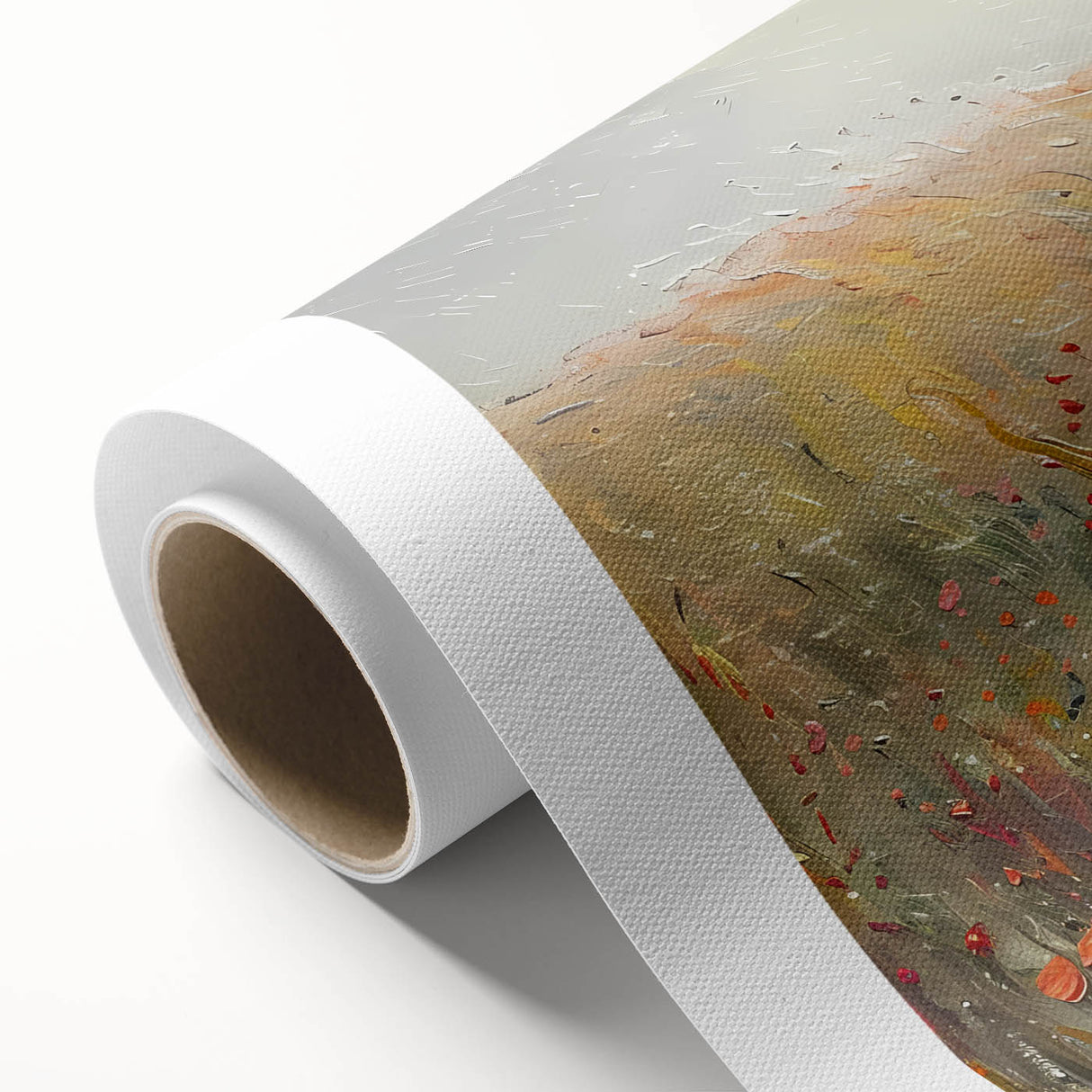 Abstract landscape wall art on rolled canvas, showcasing vibrant colors and fluid shapes in a modern design. Ideal for contemporary home decor or office spaces.