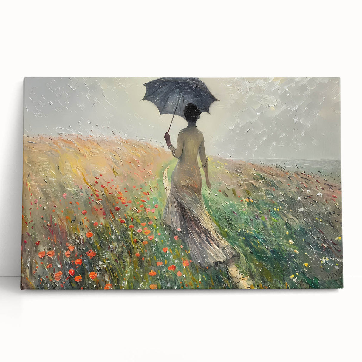 Abstract landscape wall art on stretched canvas, showcasing vibrant colors and fluid shapes, creating a serene atmosphere perfect for modern home decor. Ideal for enhancing living spaces with artistic flair and depth.
