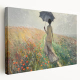 Stretched canvas wall art showcasing an abstract landscape design with vibrant blues and greens, featuring a textured finish and side view, perfect for modern home decor.