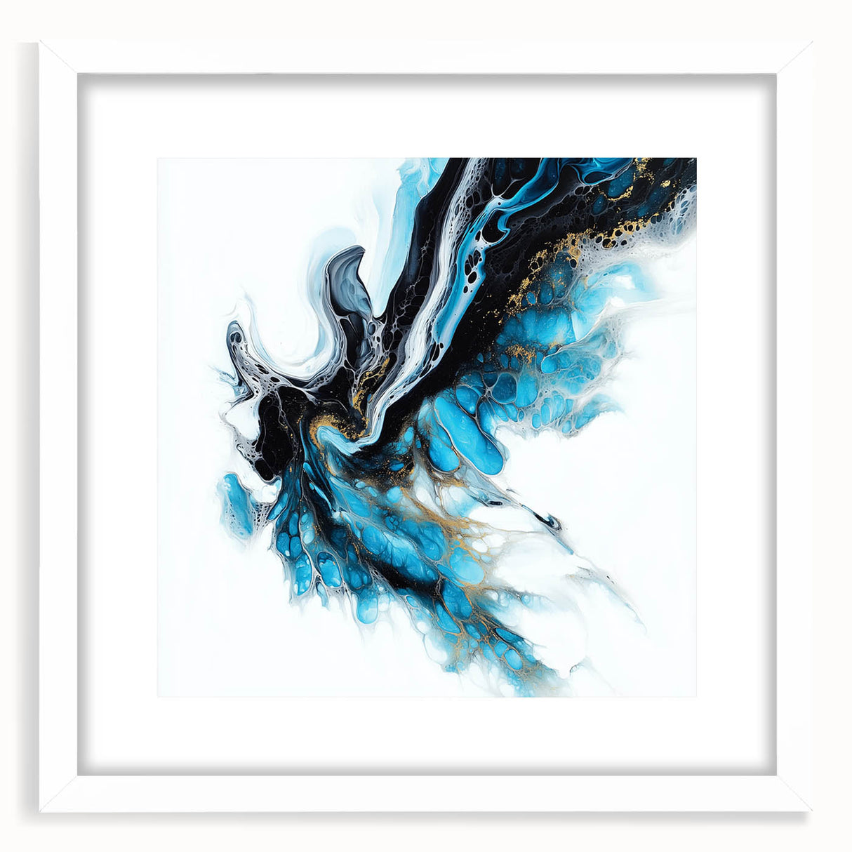 Abstract Fluid Canvas Art – Aqua, Gold, and Black Ocean Energy