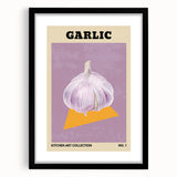 Extra large abstract art print featuring colorful, textured fruits, in a black frame with mat, ideal for living room decor.