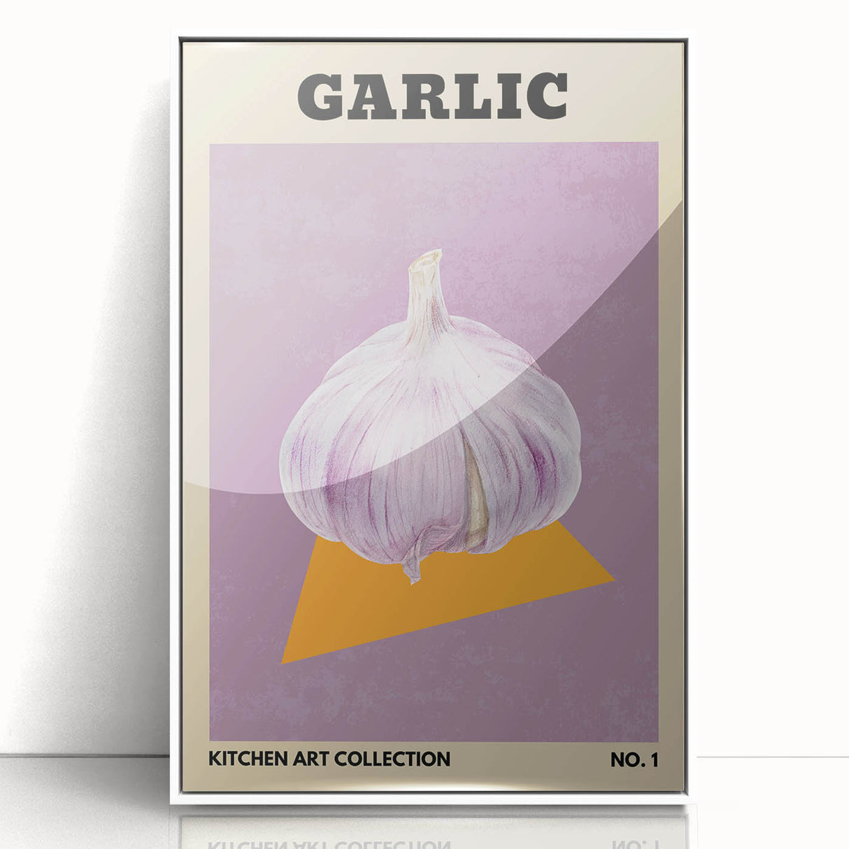 Art deco poster featuring an array of colorful fruits on a white acrylic frame, suitable for modern nursery decor.
