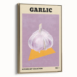 Framed canvas featuring a vintage poster art style landscape with various fruits in muted colors, ideal for bedroom wall art.