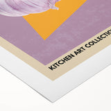 Art deco style poster featuring an array of vibrant fruits on a rolled canvas, ideal for dining room decor.