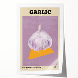 Rolled print featuring an array of fruits in vibrant colors on a white background, suitable for dining room decor.