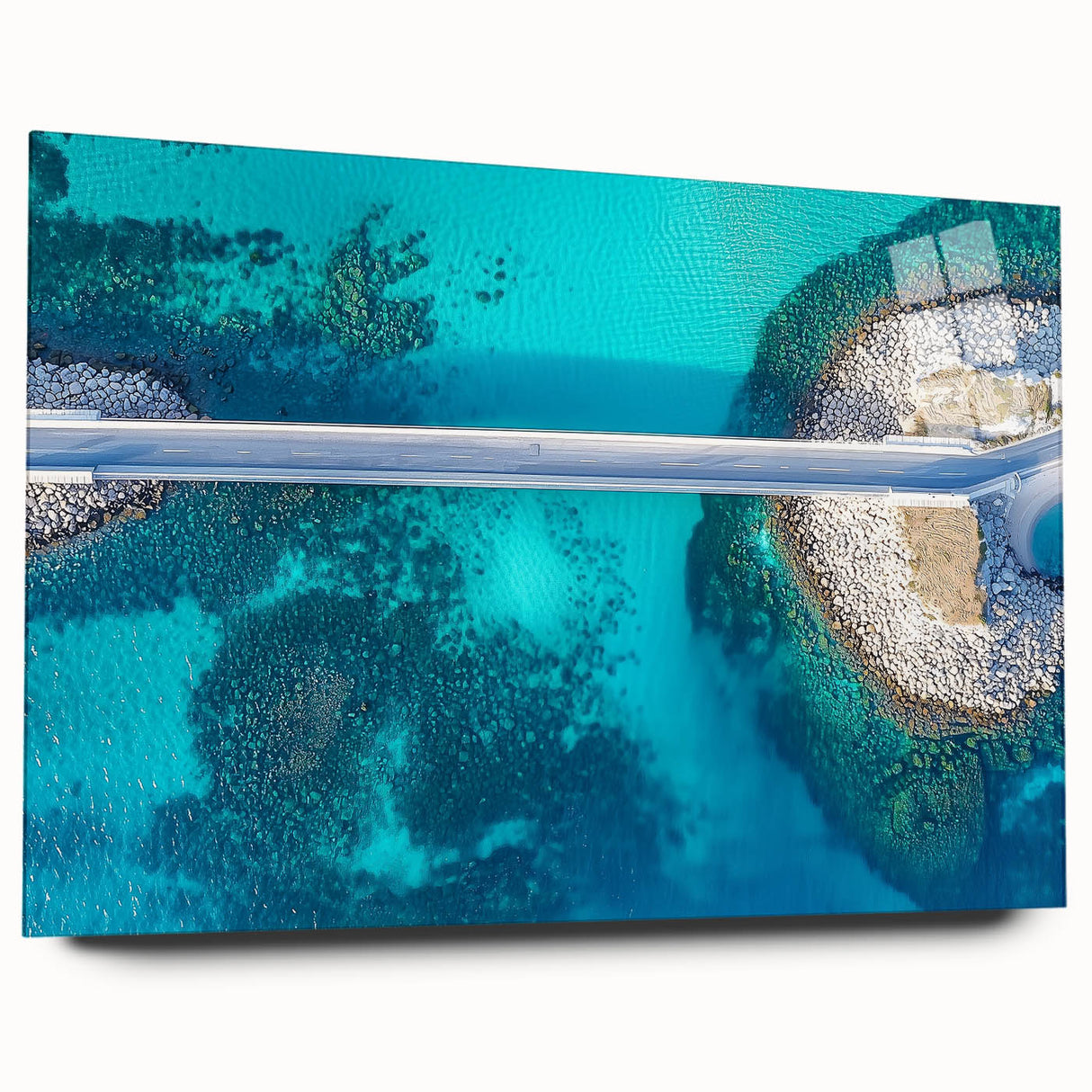 Acrylic glass landscape bridge design showcased in a side view, highlighting its sleek lines and vibrant colors, ideal for modern home decor or art enthusiasts.