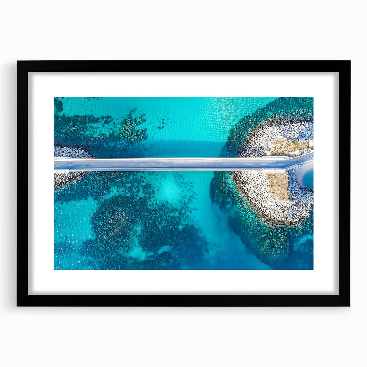 Elegant black landscape bridge frame with a mat, showcasing a minimalist design that enhances artwork presentation, ideal for modern home decor.