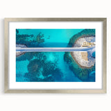Landscape bridge frame in silver finish, showcasing a sleek front view with a mat, perfect for displaying artwork or photographs in modern decor.