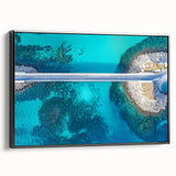 Framed canvas artwork depicting a landscape view of a bridge, showcasing intricate details in black and natural tones, perfect for modern home decor.