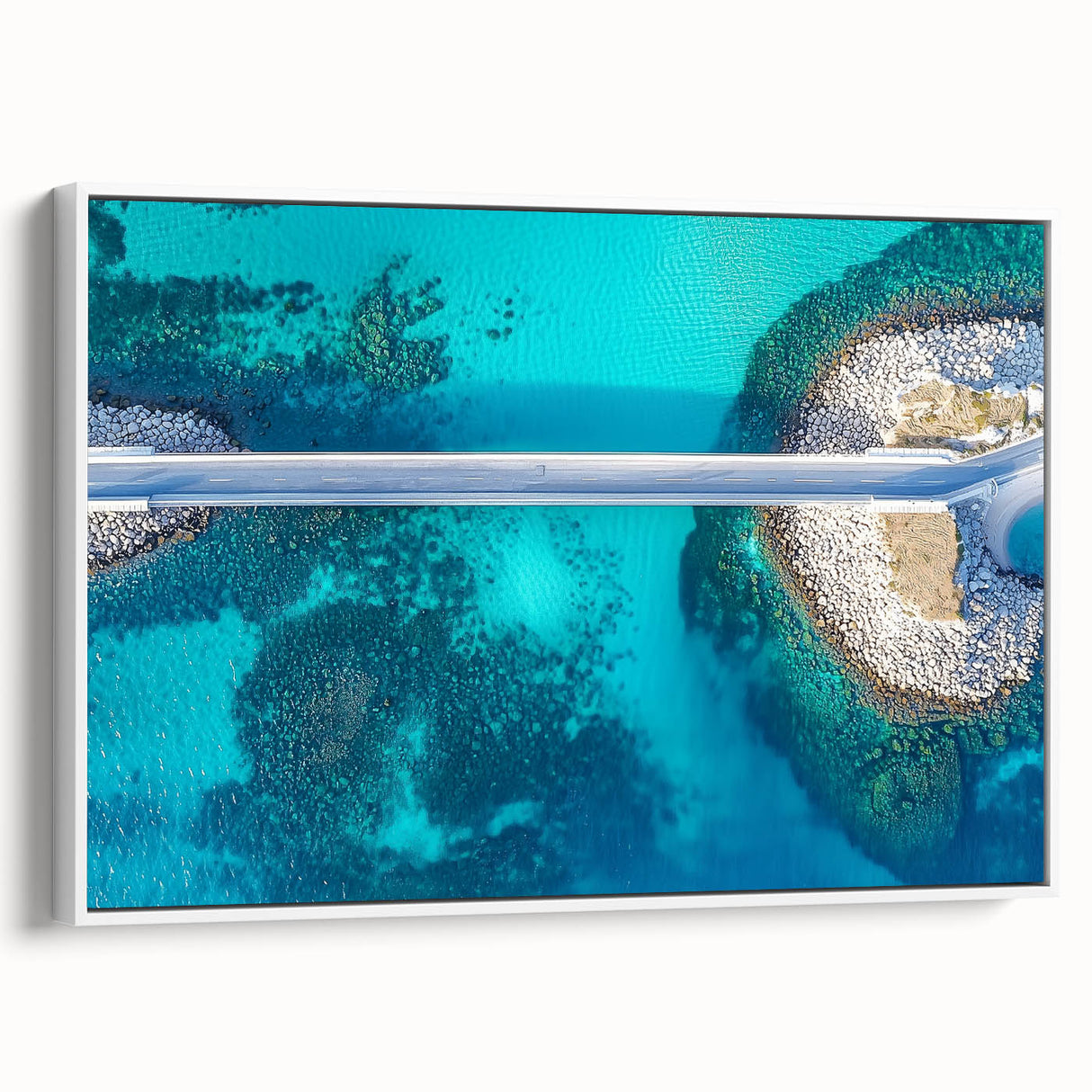 Framed landscape canvas artwork of a serene bridge scene, showcasing vibrant colors and intricate details, ideal for home decor and enhancing living spaces.