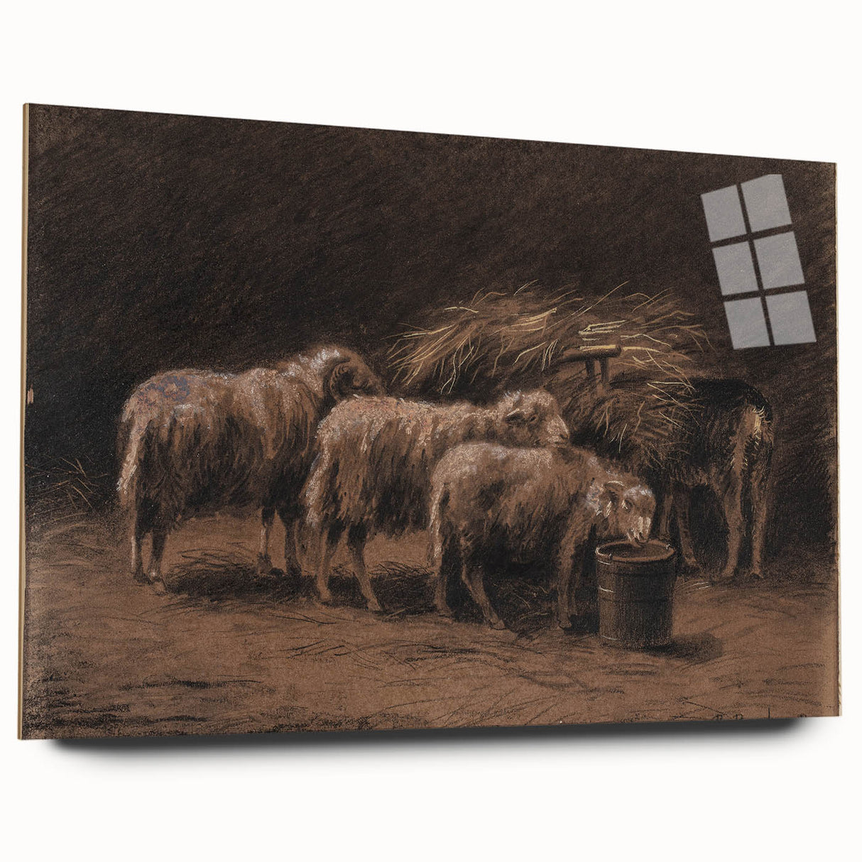 Realism Art Prints - Sheep in Stable by Rosa Bonheur Rustic Animal Art