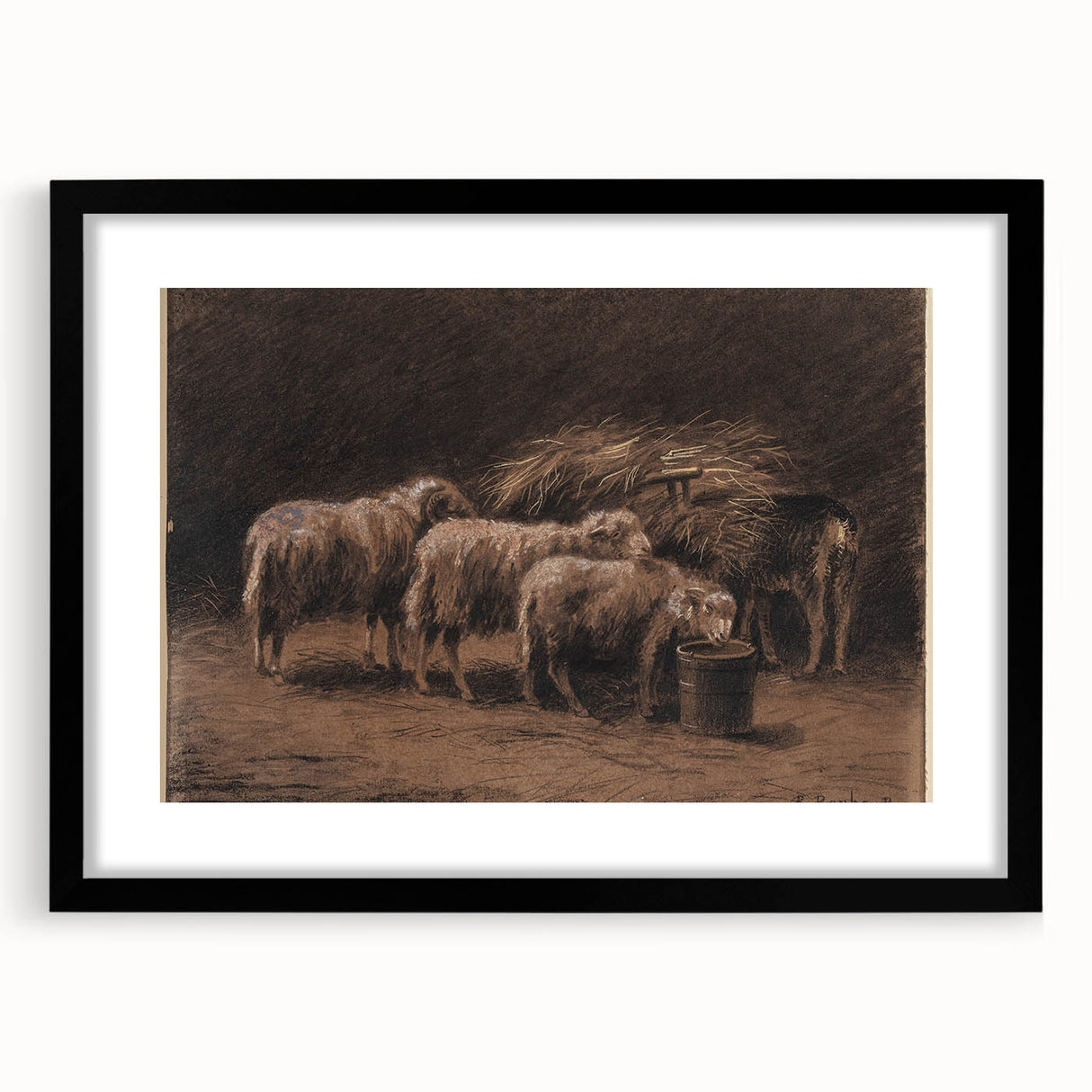 Realism Art Prints - Sheep in Stable by Rosa Bonheur Rustic Animal Art