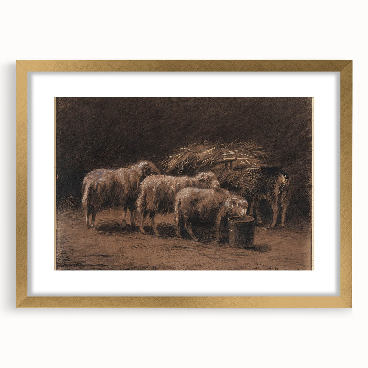 Realism Art Prints - Sheep in Stable by Rosa Bonheur Rustic Animal Art