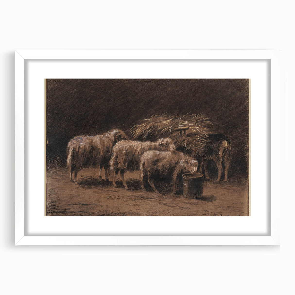 Realism Art Prints - Sheep in Stable by Rosa Bonheur Rustic Animal Art