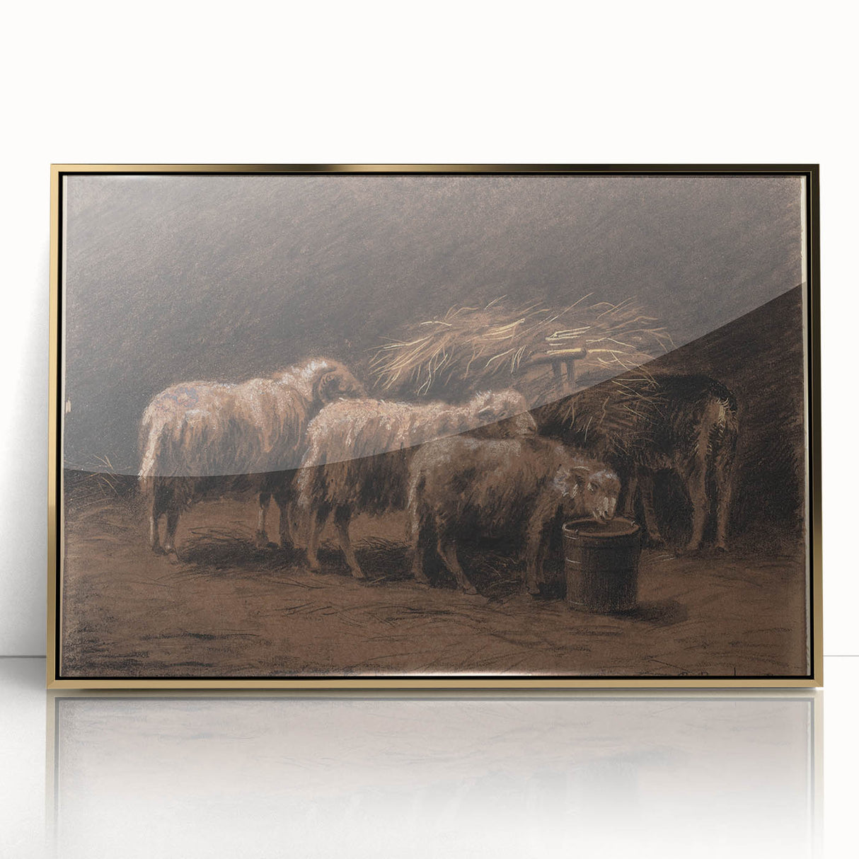 Realism Art Prints - Sheep in Stable by Rosa Bonheur Rustic Animal Art