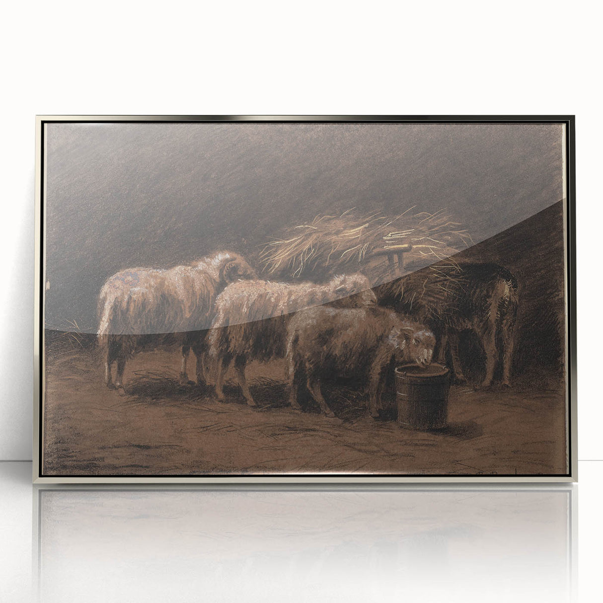 Realism Art Prints - Sheep in Stable by Rosa Bonheur Rustic Animal Art