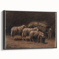 Realism Art Prints - Sheep in Stable by Rosa Bonheur Rustic Animal Art