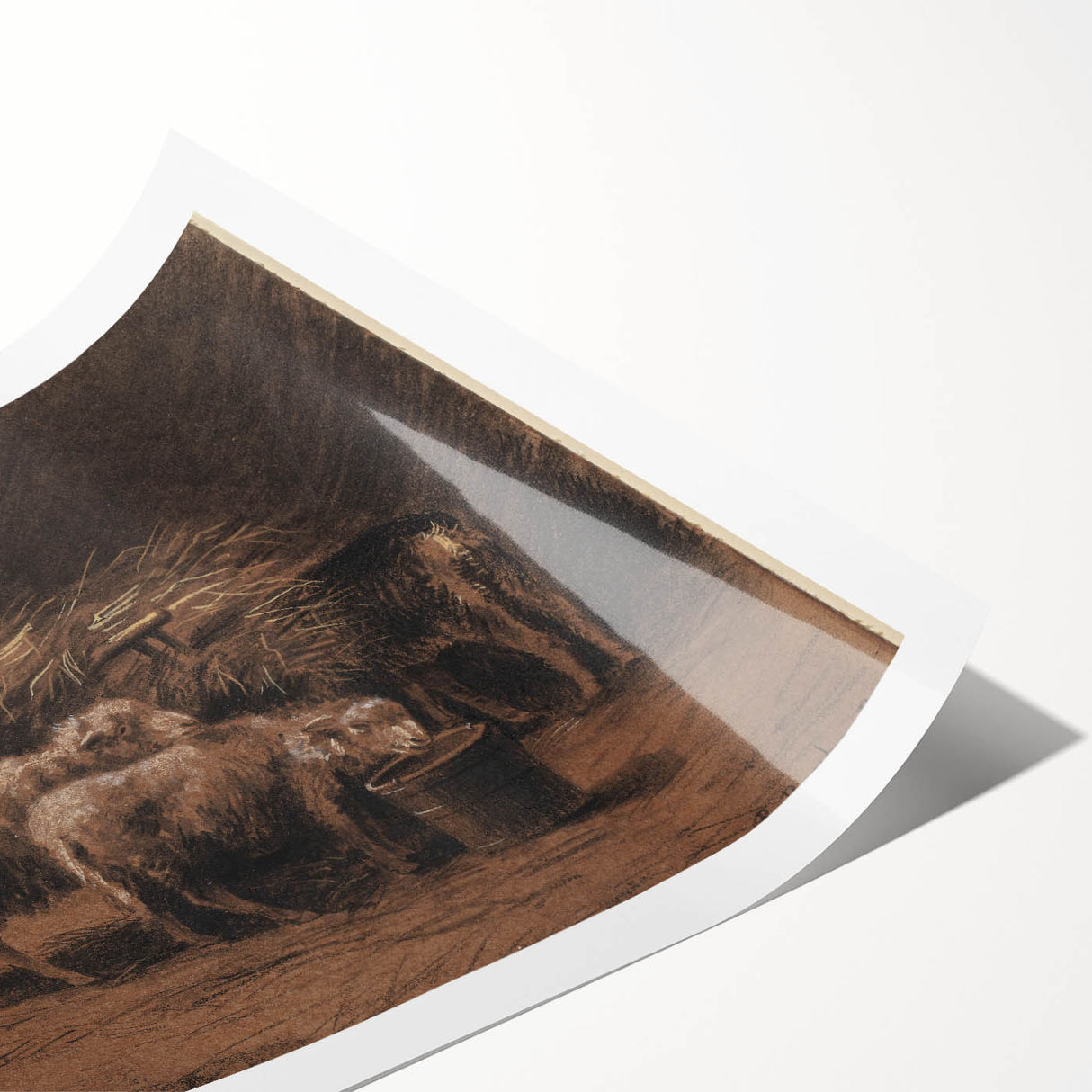 Realism Art Prints - Sheep in Stable by Rosa Bonheur Rustic Animal Art
