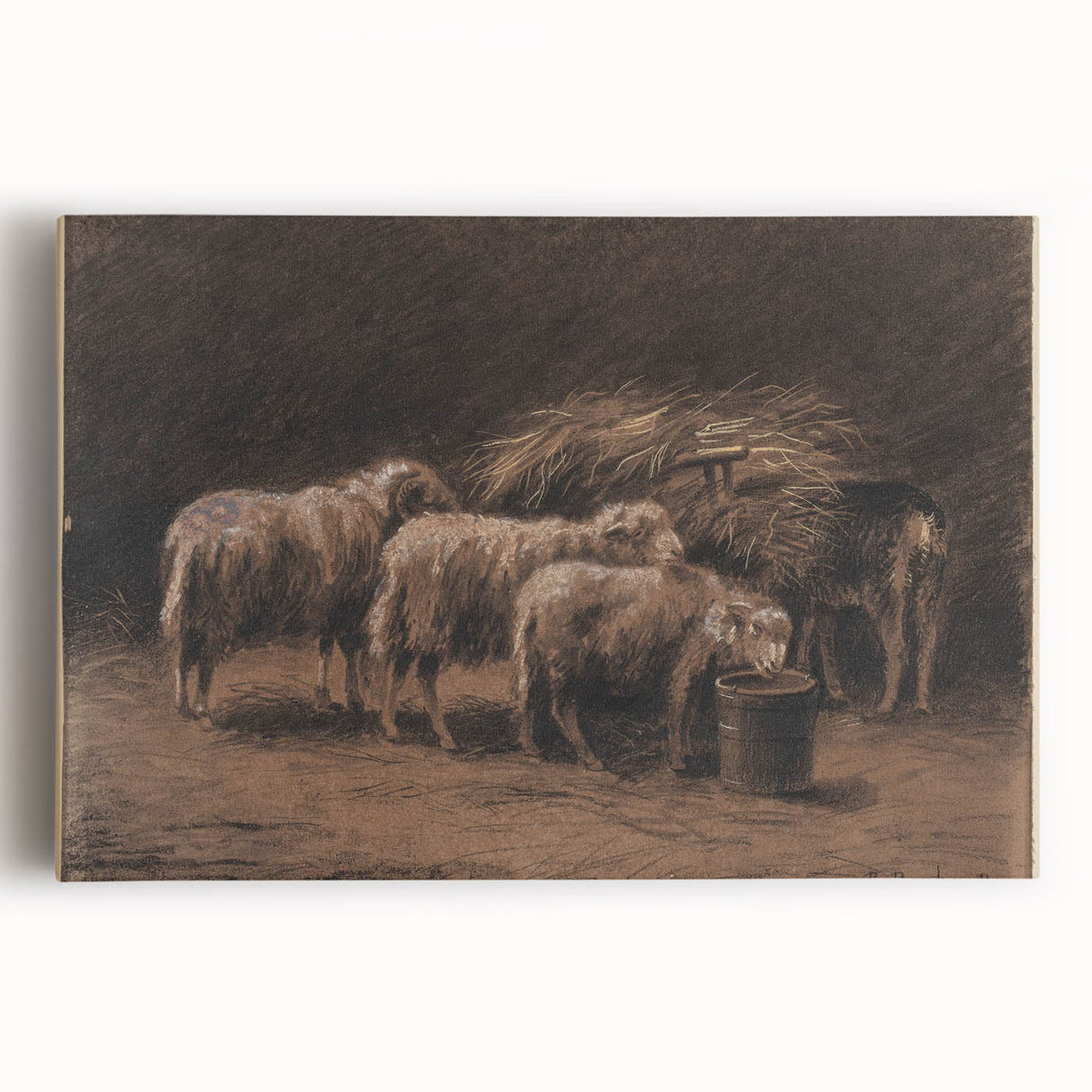 Realism Art Prints - Sheep in Stable by Rosa Bonheur Rustic Animal Art