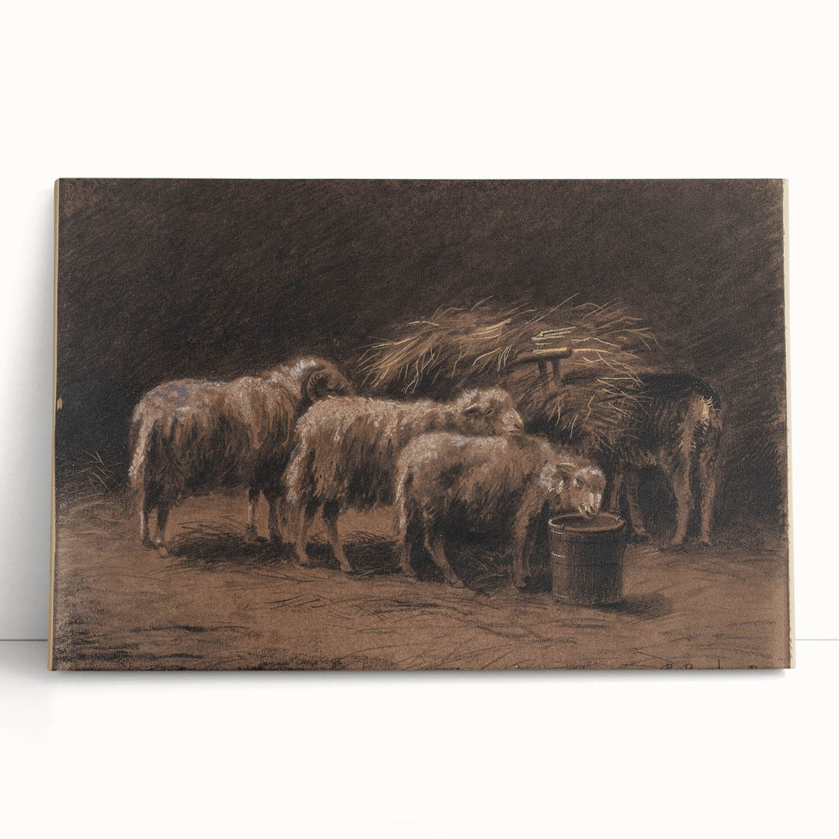 Realism Art Prints - Sheep in Stable by Rosa Bonheur Rustic Animal Art