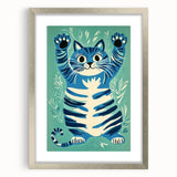 Playroom Wall Art – Fun Blue Cat Illustration for Kids' Decor