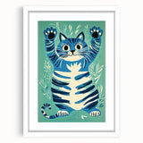 Playroom Wall Art – Fun Blue Cat Illustration for Kids' Decor