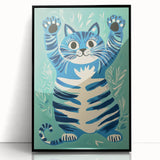 Playroom Wall Art – Fun Blue Cat Illustration for Kids' Decor